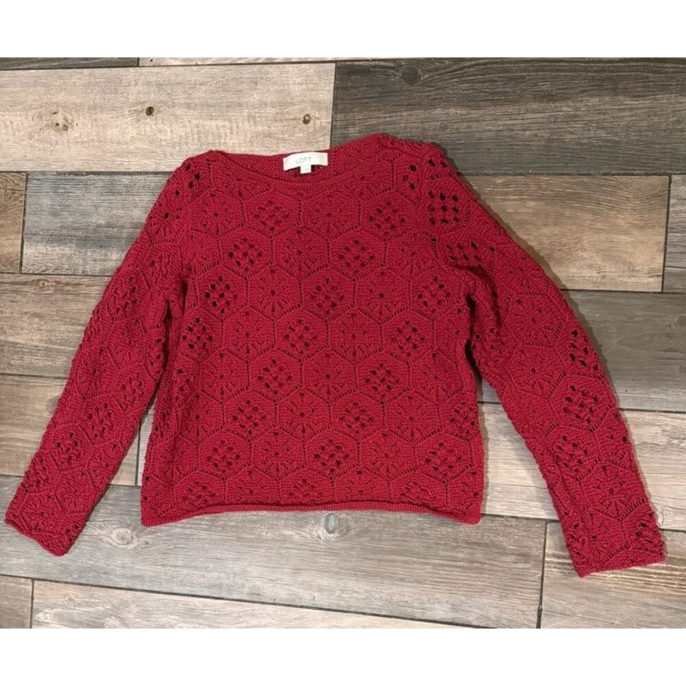 Loft Red Crochet Heavy Knit Sweater Top Size Small